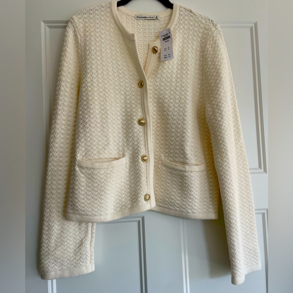 Abercrombie & Fitch NWT Cream Textured Cardigan with Embellished Buttons, M